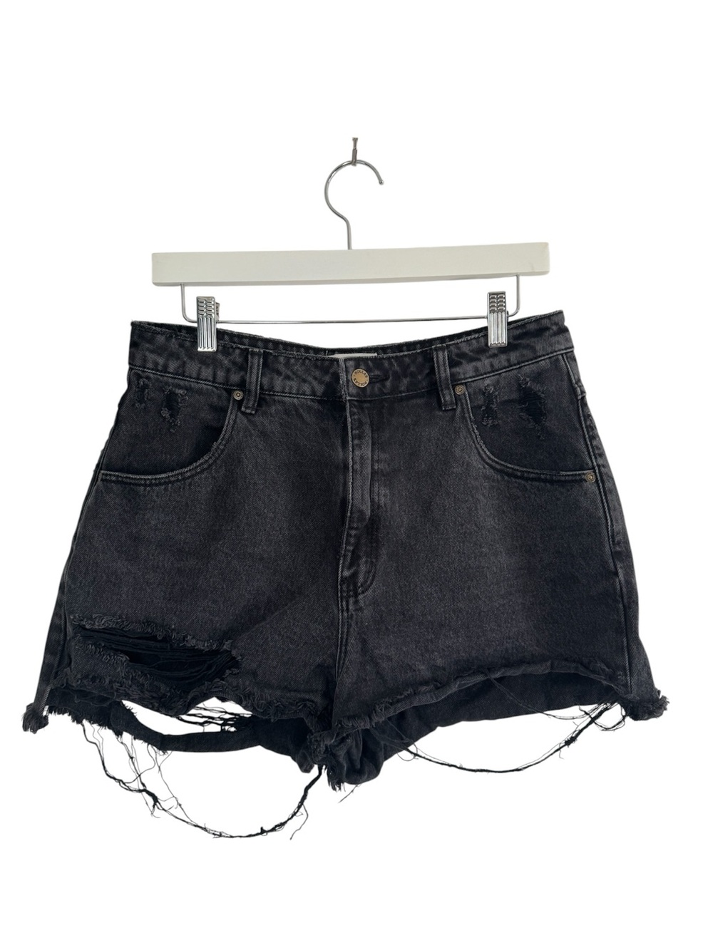 ROLLA'S Dusters Black Distressed High-Rise Slim Denim Shorts Size 31 - Picture 6 of 10